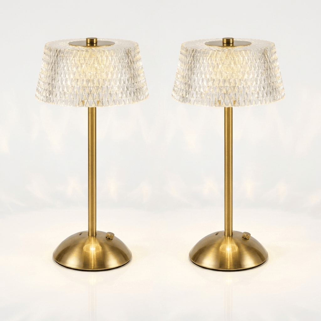 The Regal Duo - matching pair of gold geometric lamps