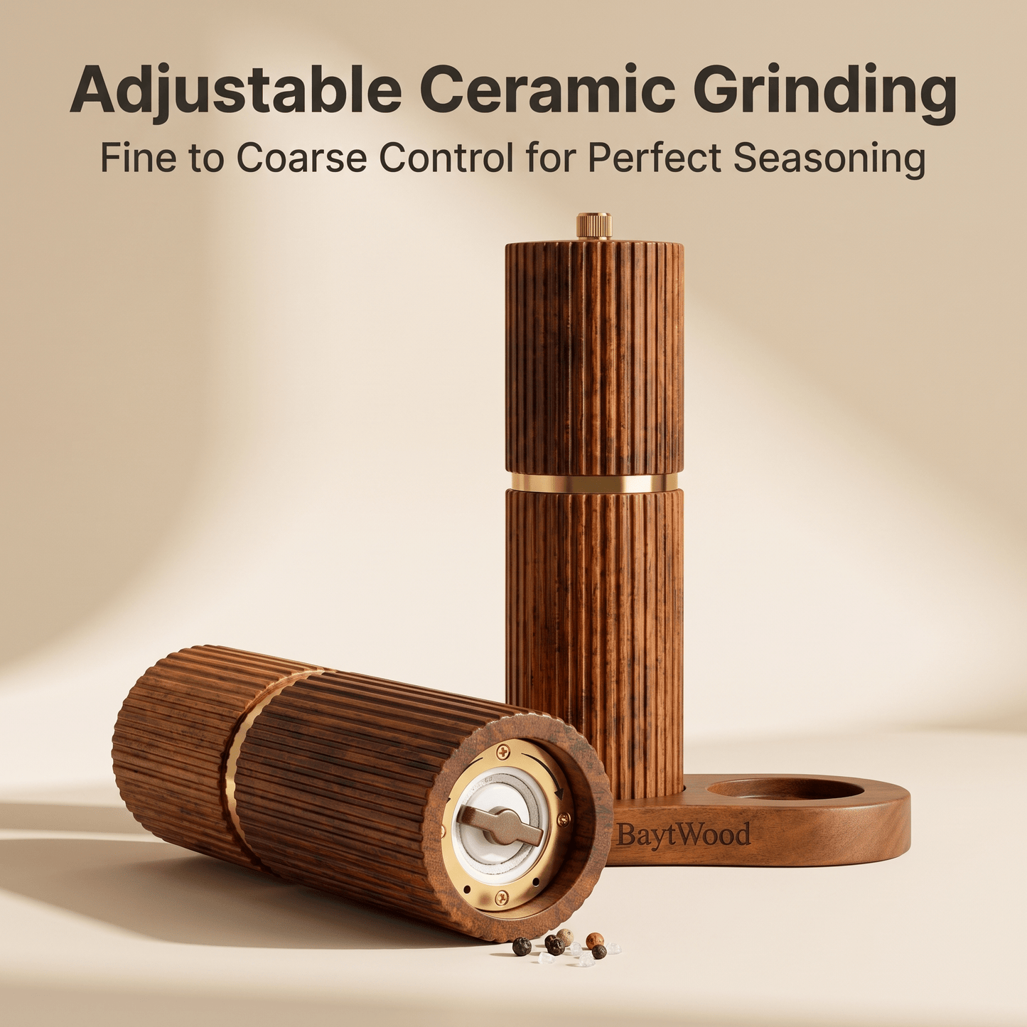 Adjustable ceramic grinding mechanism - fine to coarse control