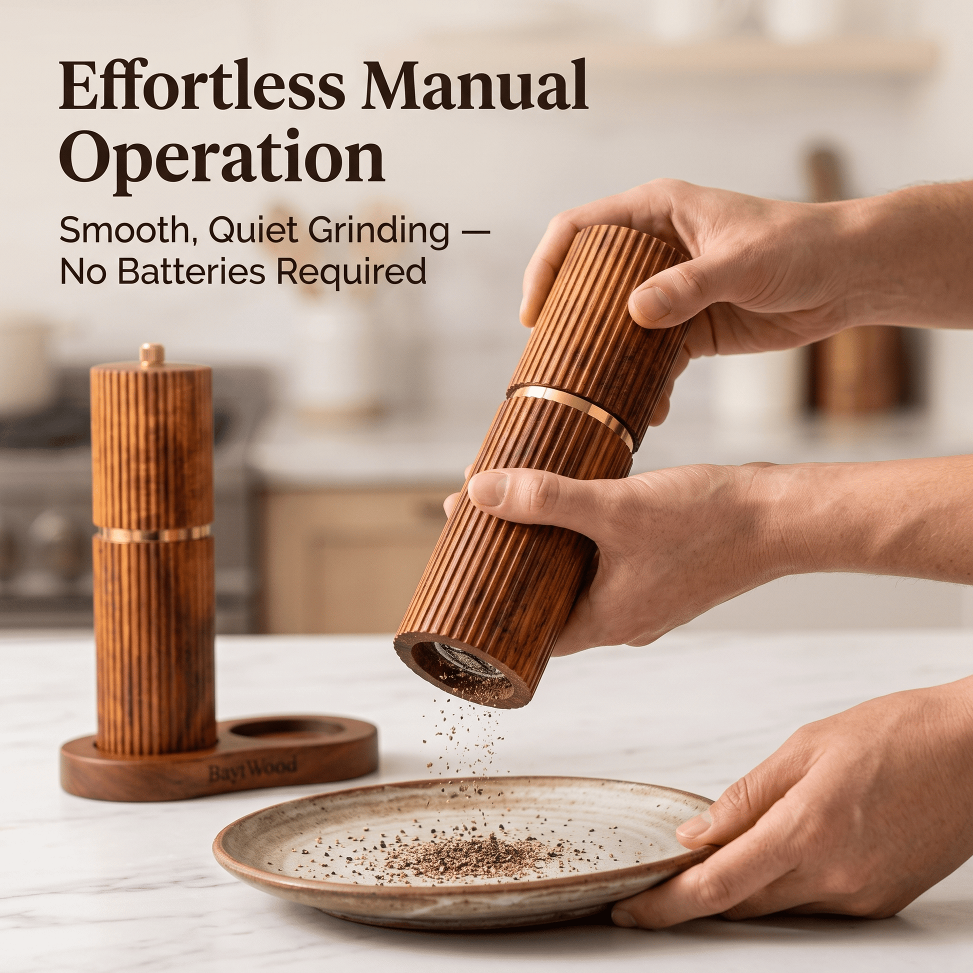 Effortless manual grinding - no batteries required